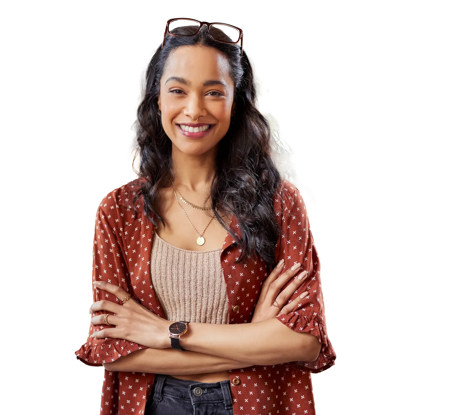 confident woman standing with arms crossed