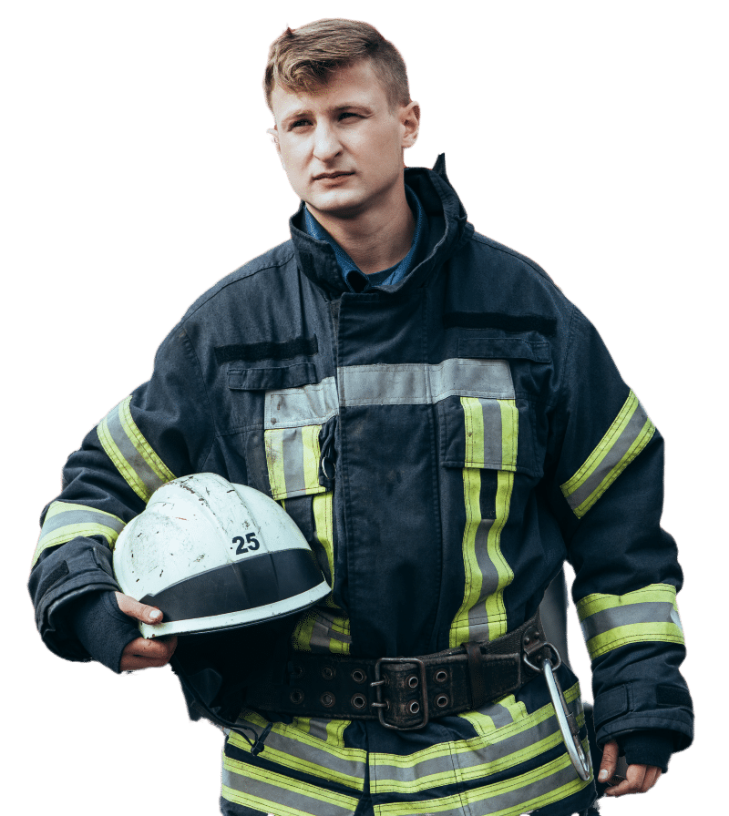 Firefighter working at fire station.