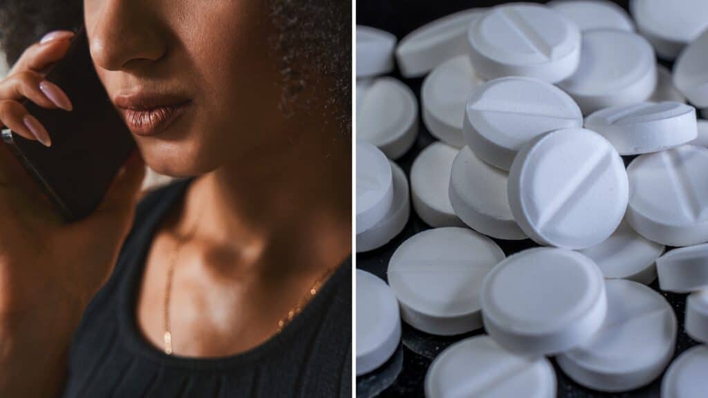 A women on the phone ordering a naltrexone prescription online.